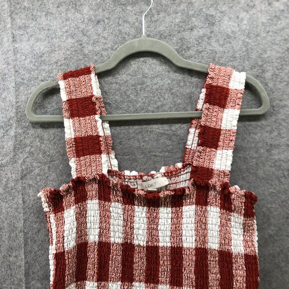 Loft Smocked Cami Womens XL Peplum Rust Brown Plaid Stretch - Picture 3 of 8